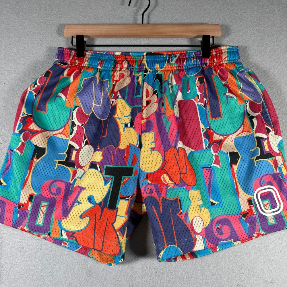 Overtime Vandal Mens Graffiti Mesh Basketball Shorts Multicolor Size Large 5in